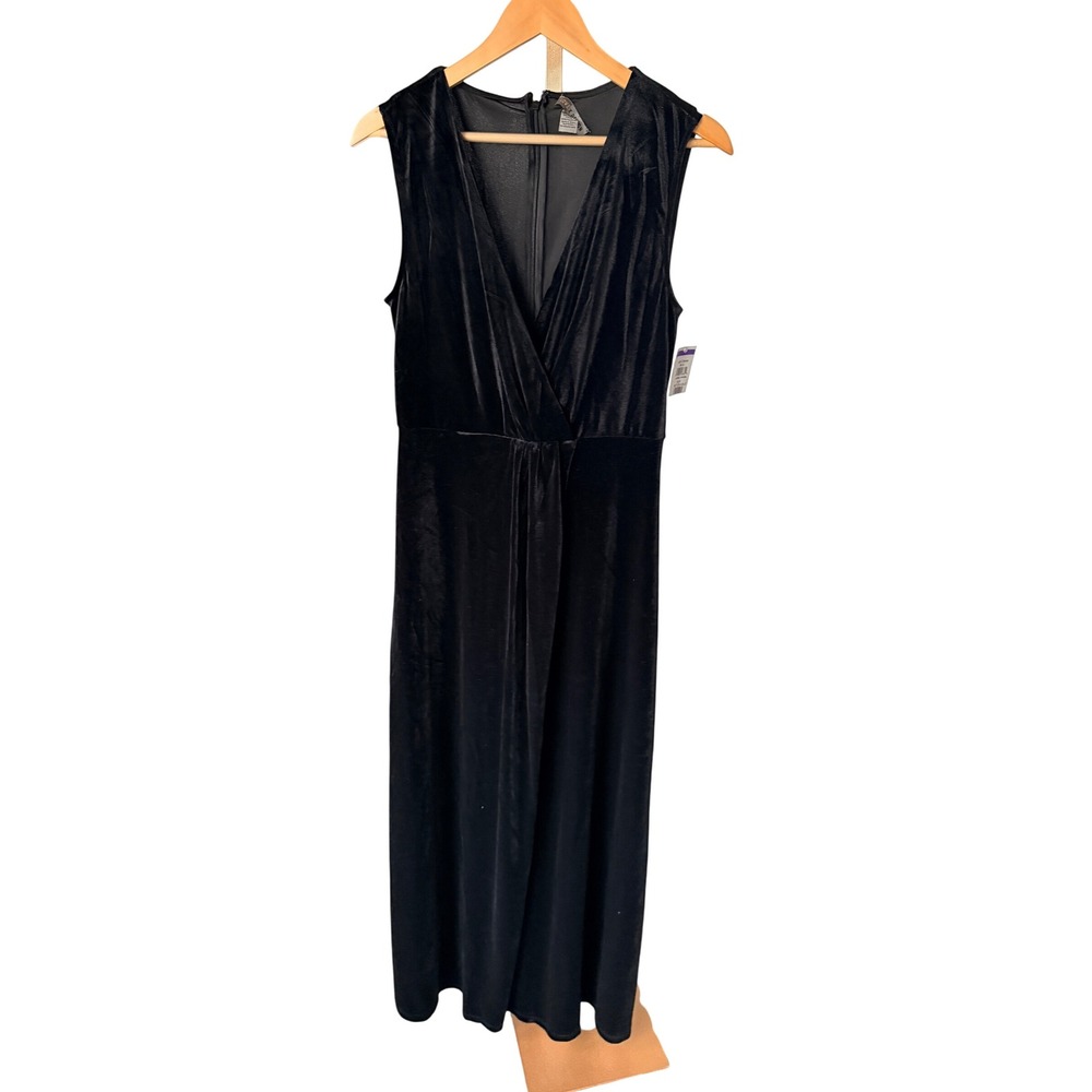 Love x Design Black Velvet Faux‎ Wrap V Neck Maxi Dress Size L Formal Evening